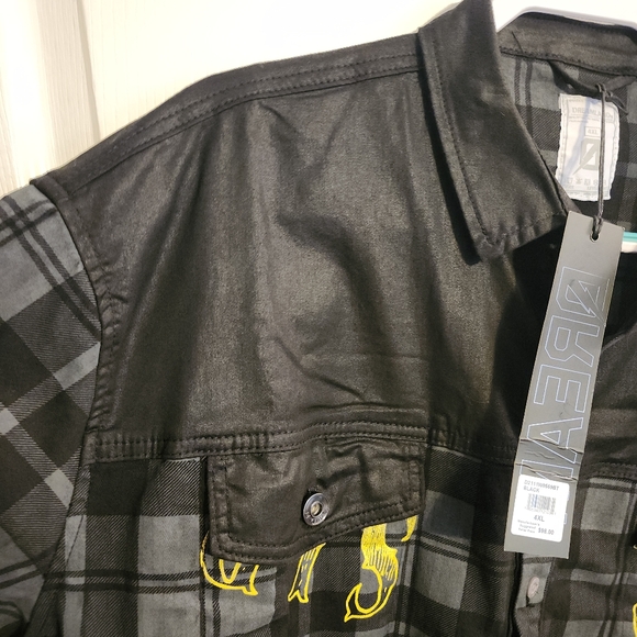 DREAMLAND WAR DUB PLAID/DENIM SHIRT BUTTON  BLACK/GRY PLAID SHACKET MENS 4XL NWT - Picture 13 of 15